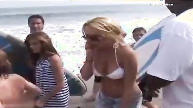 Lindsay Lohan Sexy In White Bikini Top On A Beach