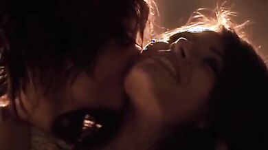 Sarah Shahi, Katherine Moennig Black Lingerie Striptease in The L Word